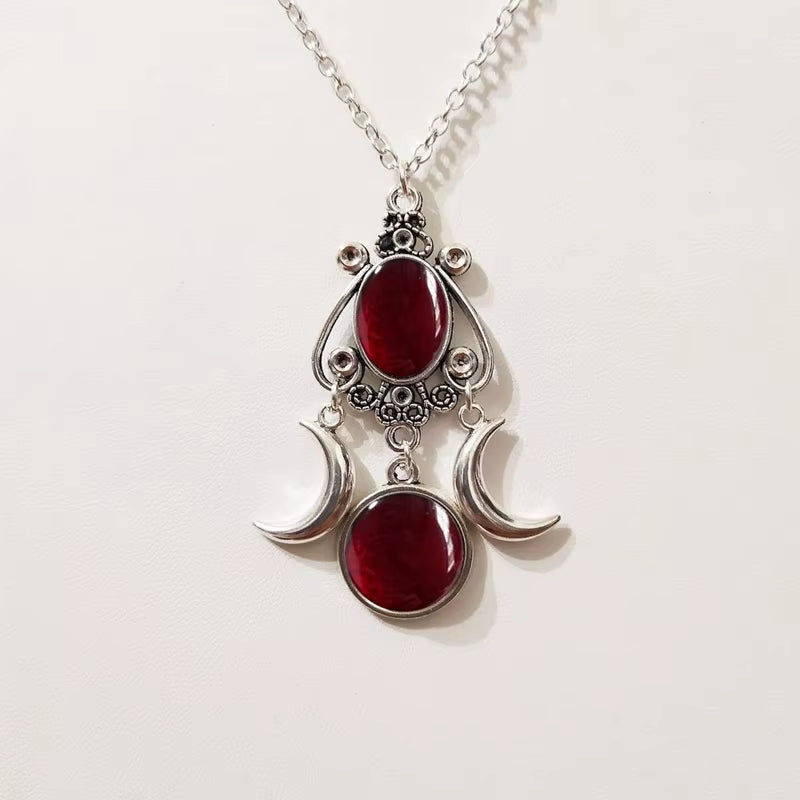 Triple Moon Pendant Necklace in Black, Red, and Purple