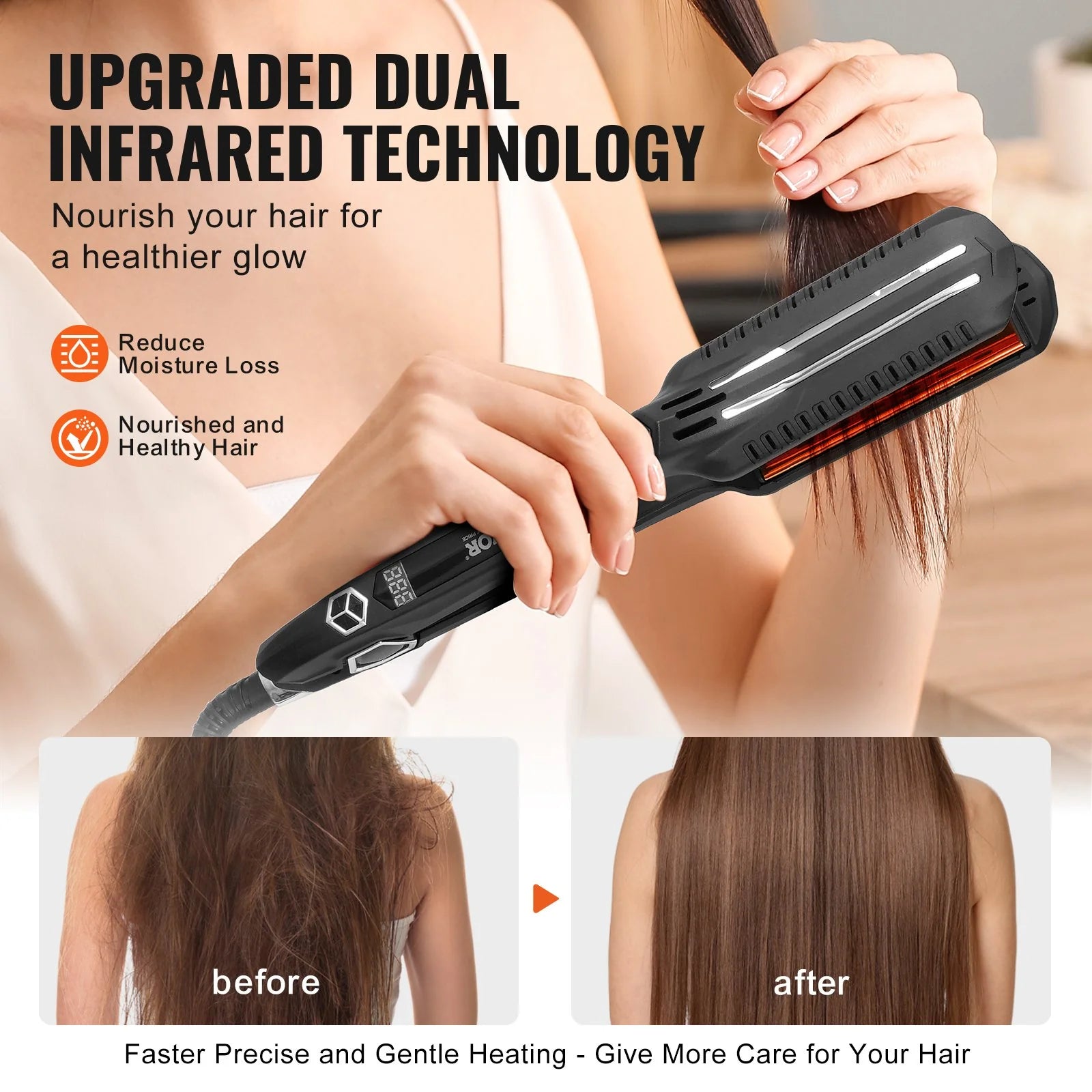 Hair Straightener, 1.5-Inch Titanium Flat Iron, Dual Infrared Hair Straightener Flat Iron with LCD Display and 19 Temp Levels -  Dual Voltage 110V/240V for Salon Home Travel Use