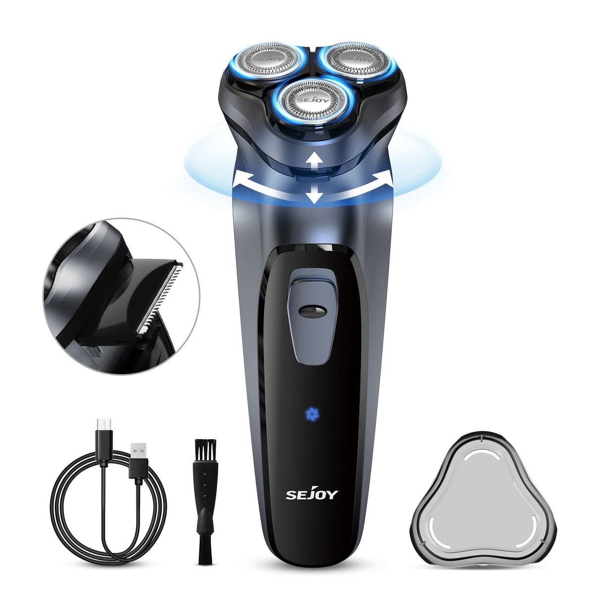 Sejoy 3D Floating Rechargeable Electric Shaver for Men with Integrated Hair Trimmers