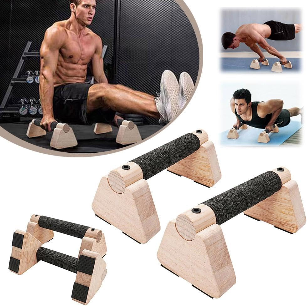 Push-Up Stand, 2 PCS Wood Pushup Bars Non-Slip Base Exercise Home Workout Equipment, Push up Bars & Calisthenics Bar, Supports Aerobics and Upper Body Strength Training for Men and Women