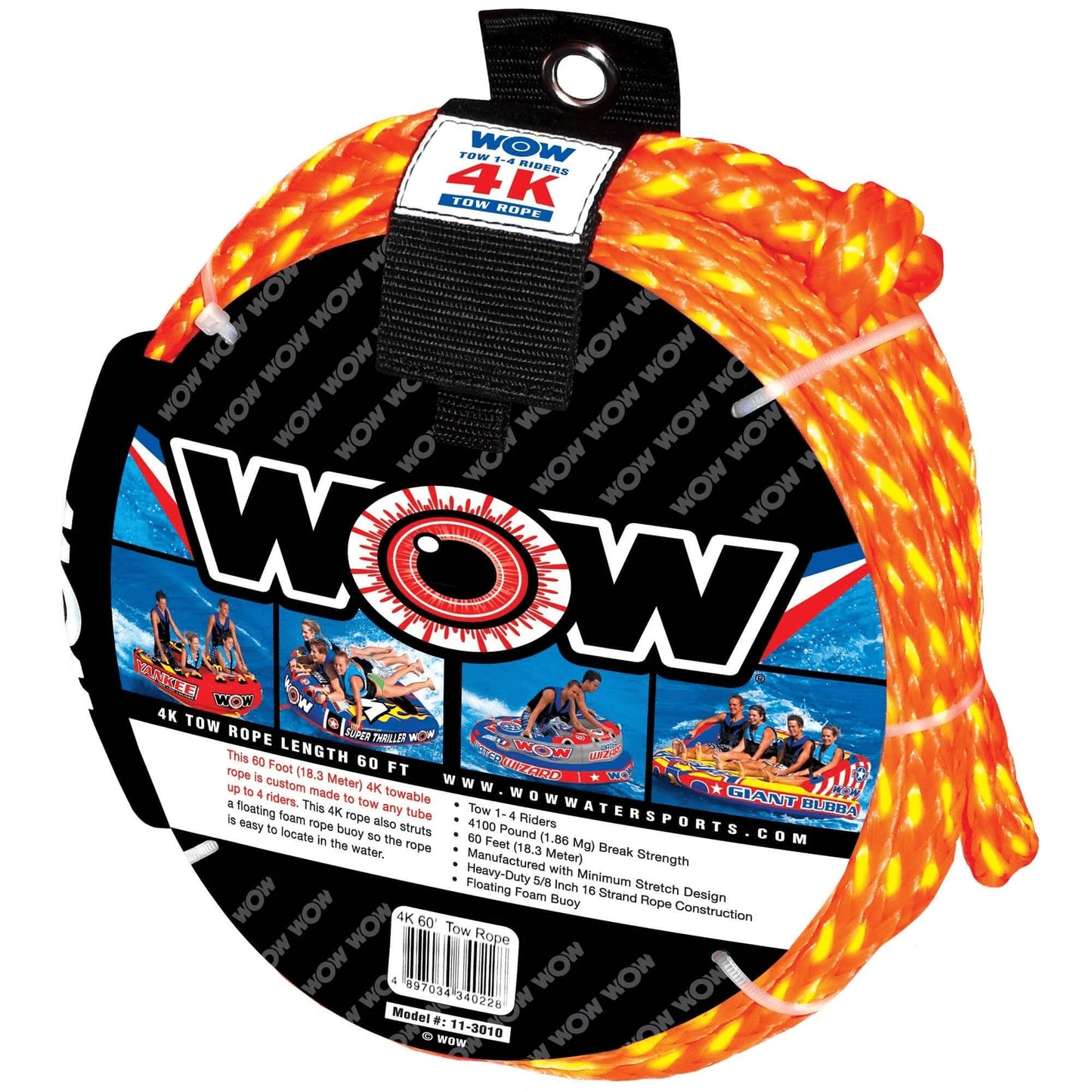 WOW Watersports 4K 60' Tow Rope W Floating Foam Buoy