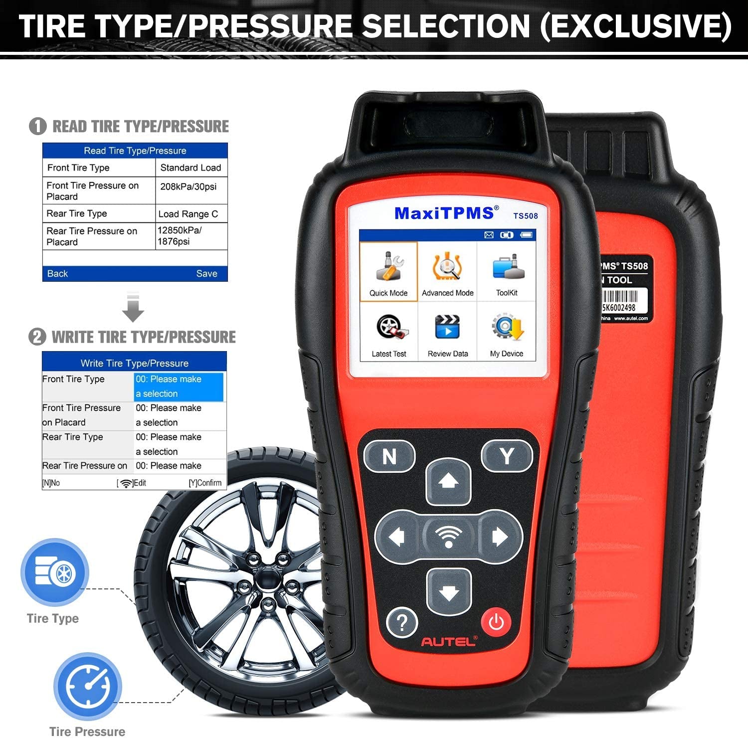 l Maxitpms TS508WF TPMS Tool Sensor Progarmming/ Relearn/ Activate TPMS Reset Read/Clear TPMS Dtcs