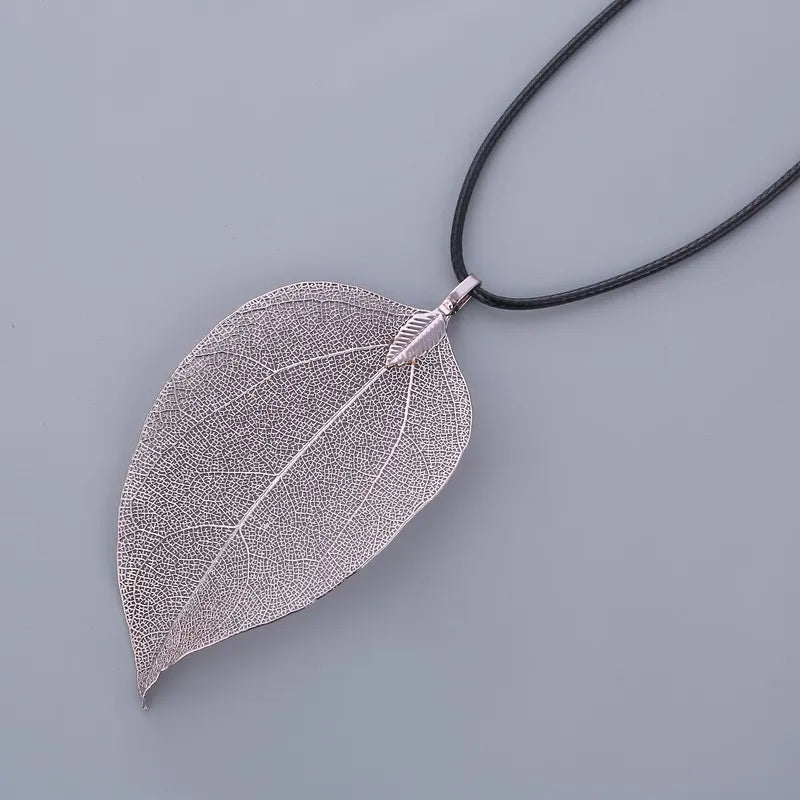 Unique Natural Real Leaf Choker Pendant Necklace for Women True Leaves Shape Filigree Vintage Necklace Jewelry Gift