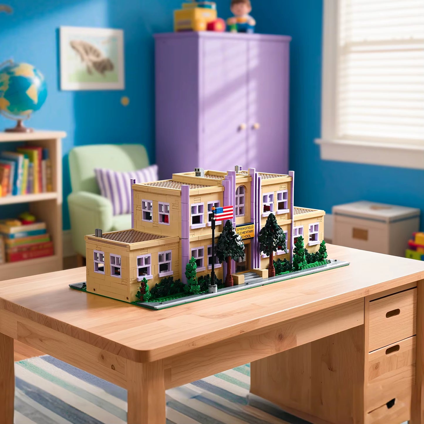 3500PCS Springfield Elementary School Building Blocks Idea Anime Street View Modular Architecture Brick Model Toy Christmas Gift