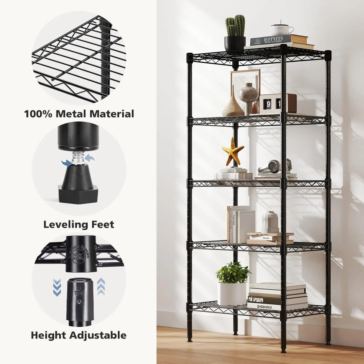 JHK Adjustable 3-5 Tier Heavy Duty Metal Wire Storage Shelves for Living Room and Kitchen