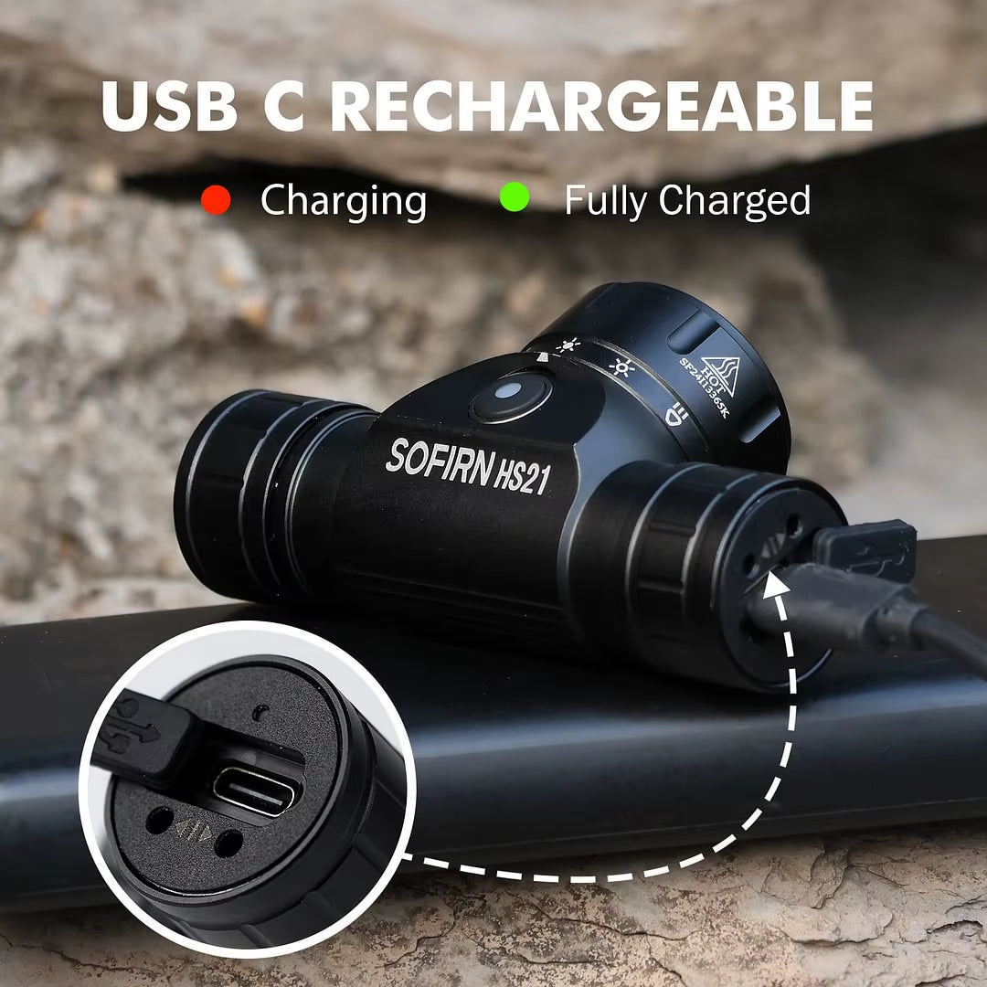 New  HS21 SFT40 2000Lm EDC Red Headlight 18650 USB C Flashlight 6000K Powerful with Infrared Sensor