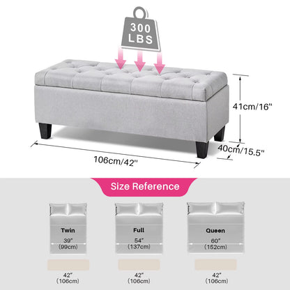 Redlife 42'' Storage Ottoman Bench, Tufted Entryway Bedroom Bench Footrest Stool W/ Flipping Lid Safety Hinge 66 L Storage Space