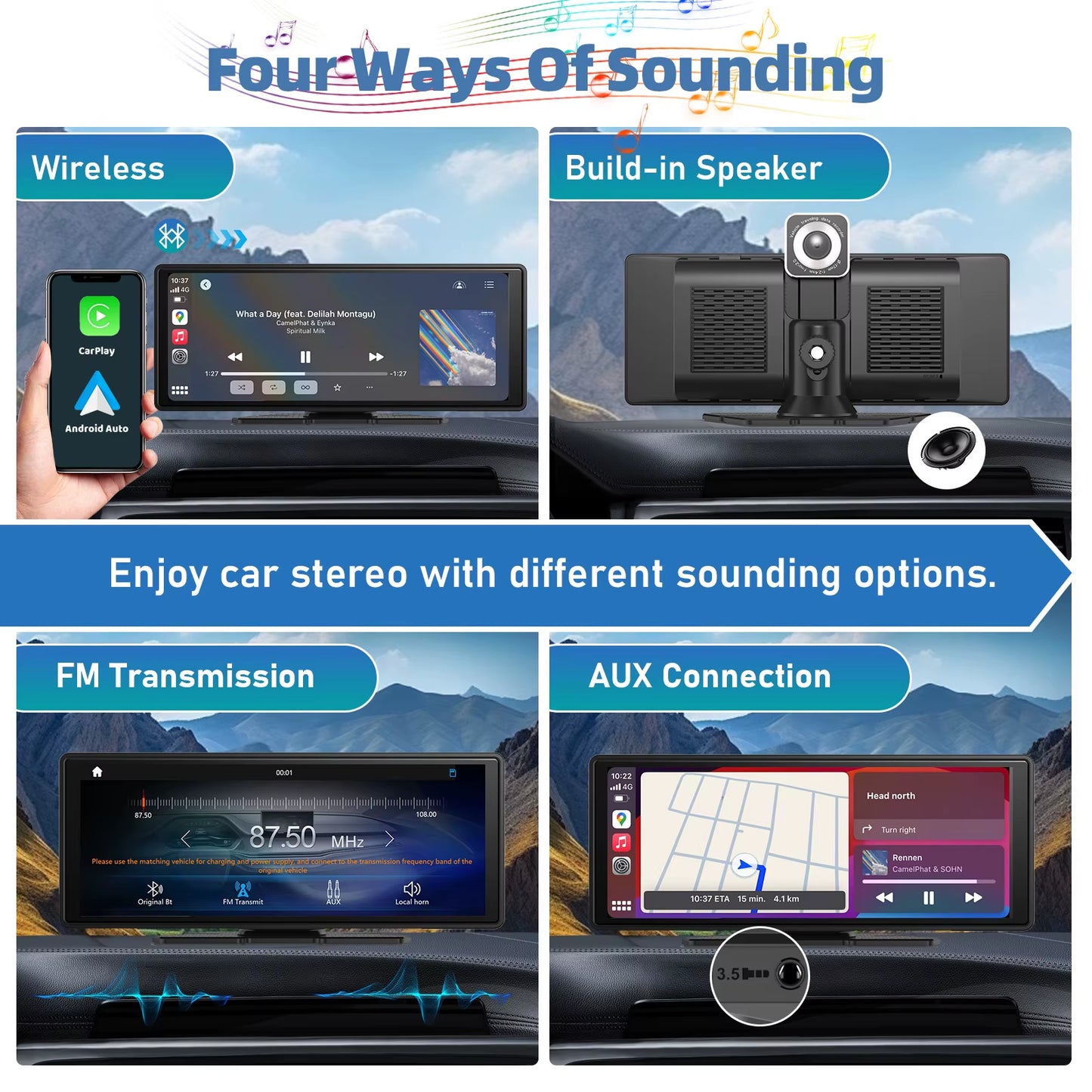 Portable Wireless Carplay Car Stereo, 10.26" Inch HD Touchscreen for Car with Carplay & Android Auto with Mirror Link/Backup Cam