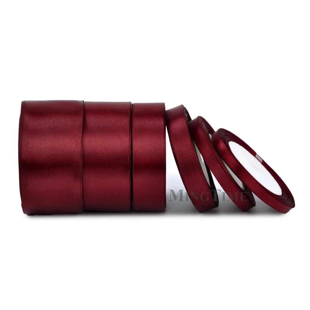 Burgundy Satin Ribbon 25Yards 25Mm 38Mm 50Mm Sash Gift Bow Handmade DIY Craft Wedding Party Supply Decoration