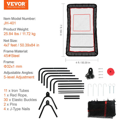 Lacrosse Rebounder for Backyard, 4X7 Ft Volleyball Bounce Back Net, Pitchback Throwback Baseball Softball Return Training Screen, Adjustable Angle Shooting Practice Training Wall with Target