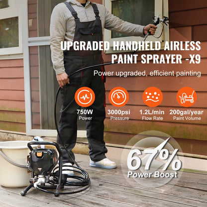 Succebuy High Efficiency 750W/950W Electric Airless Paint Sprayer - 3000PSI Handheld Solution for Home Interior Applications