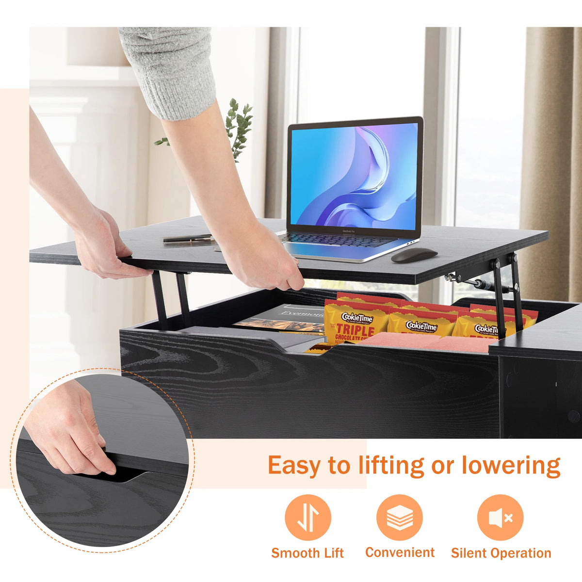 JHK Lift Top Coffee Table for Living Room - 39.37" x 19.7" Adjustable Wood Table with Storage Shelf
