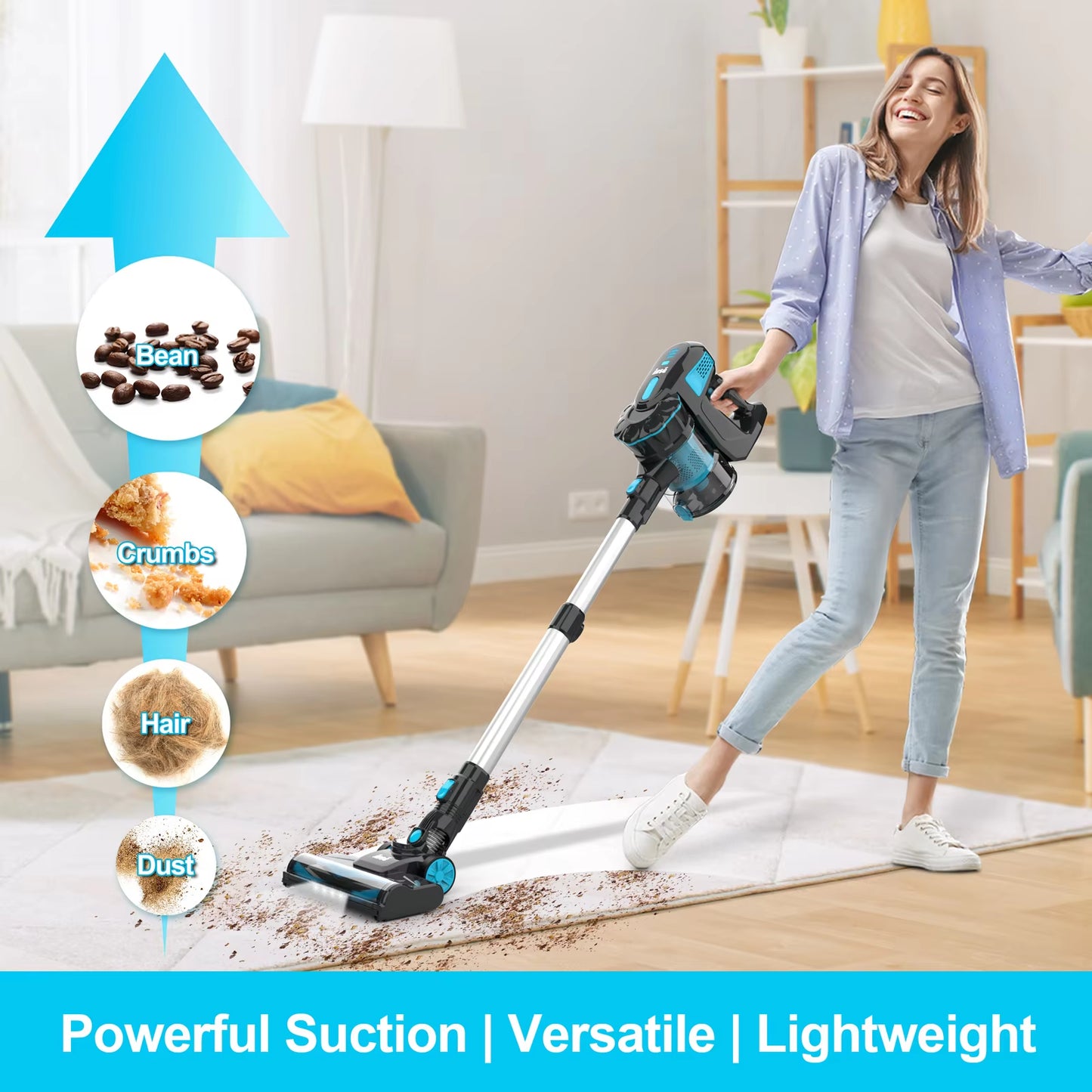 Cordless Vacuum Cleaner, 20Kpa Stick Vacuum up to 40Min Runtime, 6-In-1 Cordless Stick Vacuum for Household Cleaning