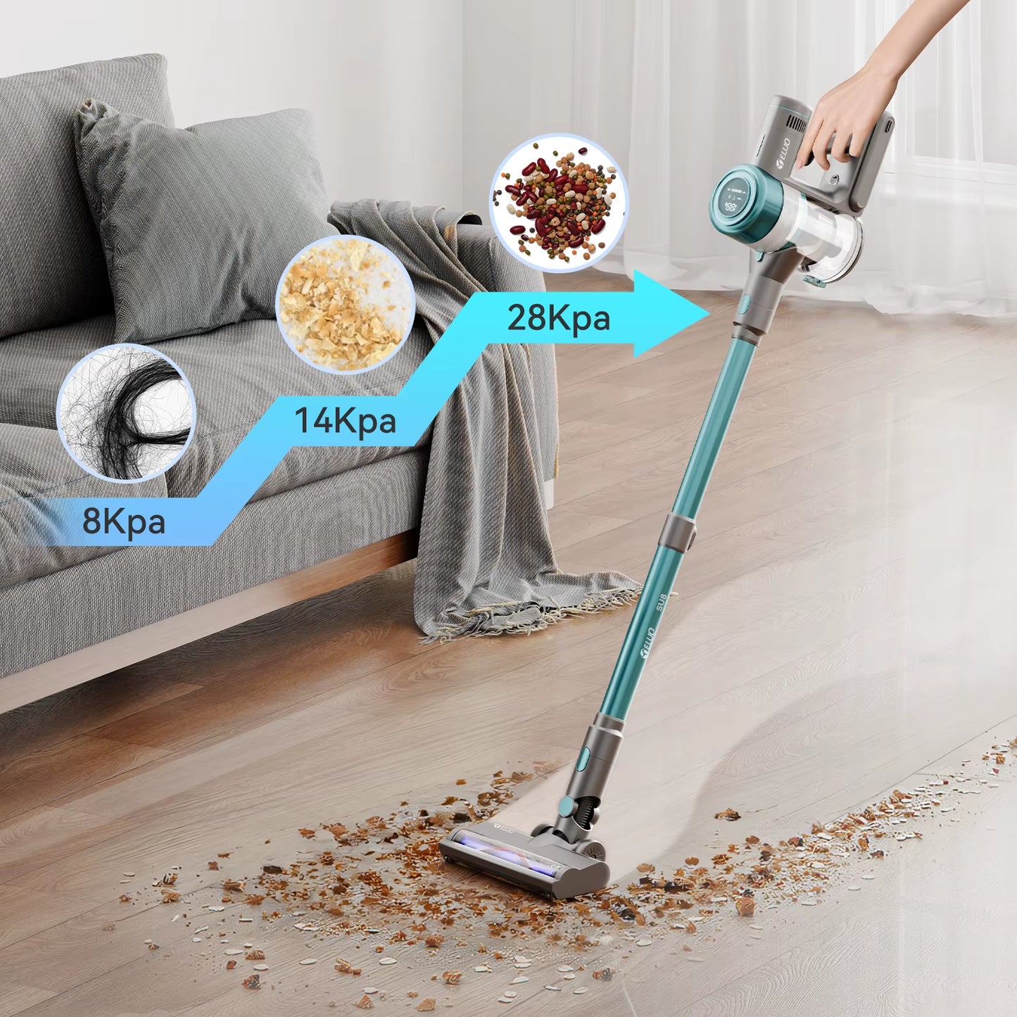 400W/≥28Kpa Cordless Vacuum Cleaner,Stick Vacuum with Touch Screen, Max 60 Mins Runtime,Wireless Vacuum Cleaners for Home, Anti-