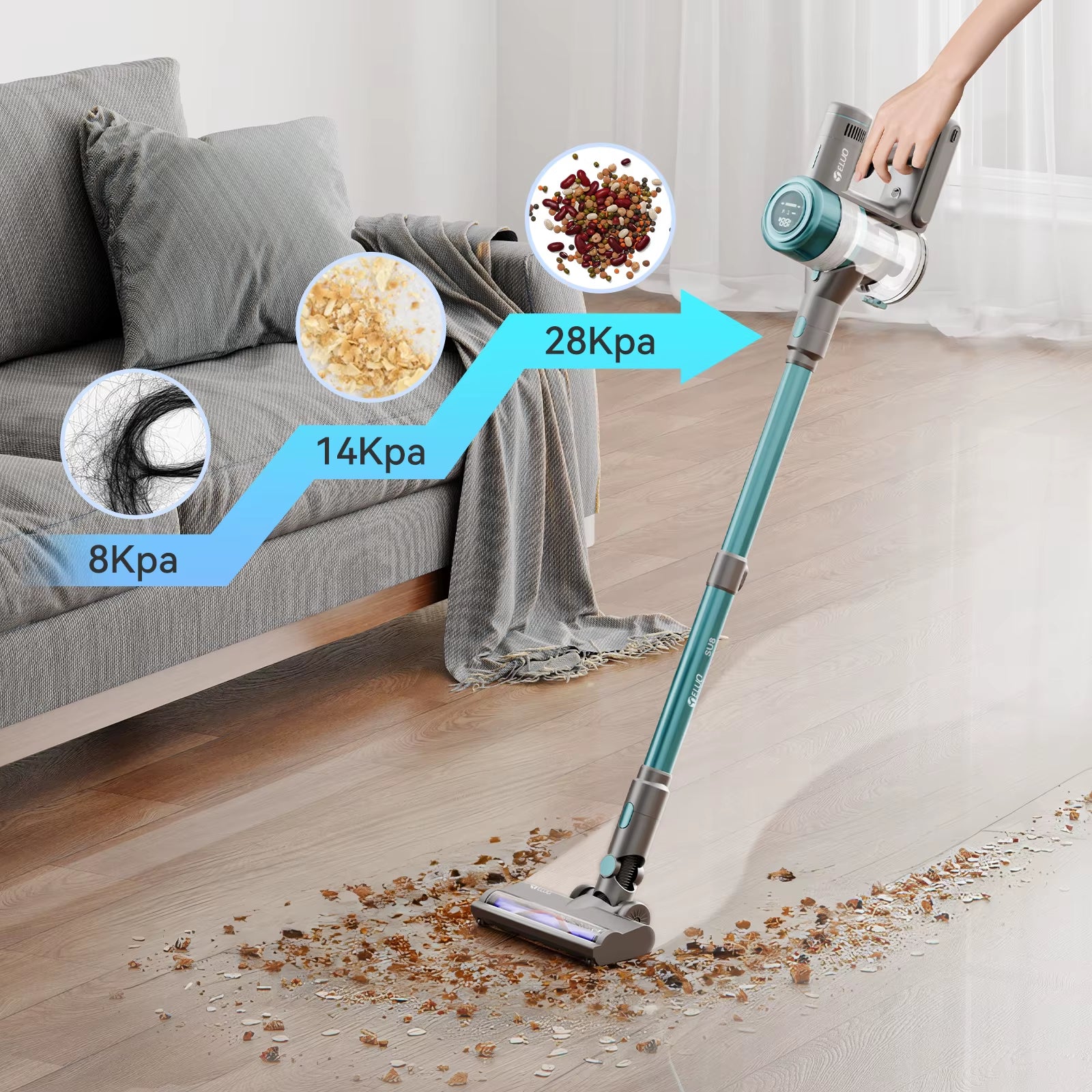 400W/≥28Kpa Cordless Vacuum Cleaner,Stick Vacuum with Touch Screen, Max 60 Mins Runtime,Wireless Vacuum Cleaners for Home, Anti-