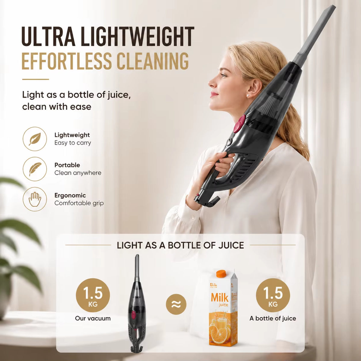PBHPBH Corded Vacuum Cleaner with 26Kpa Strong Suction and 5-Meter Cord Length, Ideal for Home Environments and Pet Hair Removal, Includes Crevice Tool for Easy Corner Cleaning