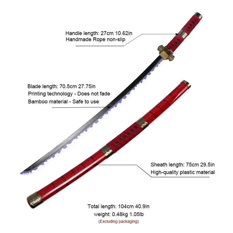 Set of 3 Handmade 41" Zoro Katanas - Anime Cosplay Swords Crafted from Bamboo Wood for Collectors and Gift Giving