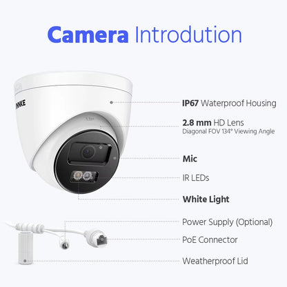 Annke 12MP HD IP Security Camera Poe Light Audio Fixed Human Vehicle Detection H265+ 6K Video Surveillance Camera 512G Storage