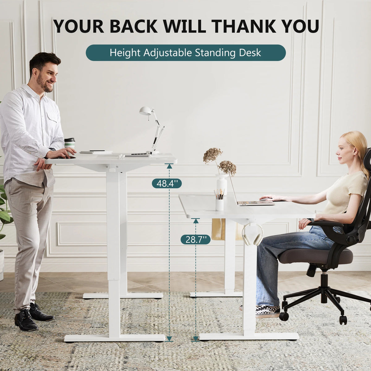 JHK 63x24 Inch Ergonomic Electric Height Adjustable Standing Desk for Office Workstation