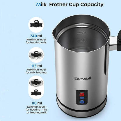  Milk Frother, Coffee Frother Electric, Automatic Hot and Cold Foam Frother, Stainless Steel Milk Steamer and Frother for Latte, Macchiato, Cappuccinos 8.1Oz/240 Ml Silver, WMMF02