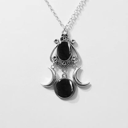 Triple Moon Pendant Necklace in Black, Red, and Purple