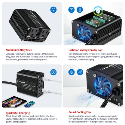 500W/300W Mini Portable Car Inverter DC12V to AC110V with USB 5V 3.1A Output and US Socket