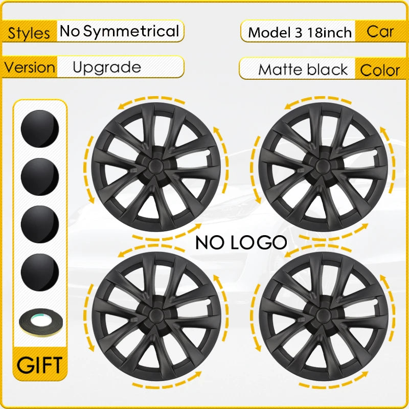 4-Piece Hub Cap Set for Tesla Model 3 - 18 Inch Wheel Cap Replacement and Full Rim Cover Accessories (2018-2023)