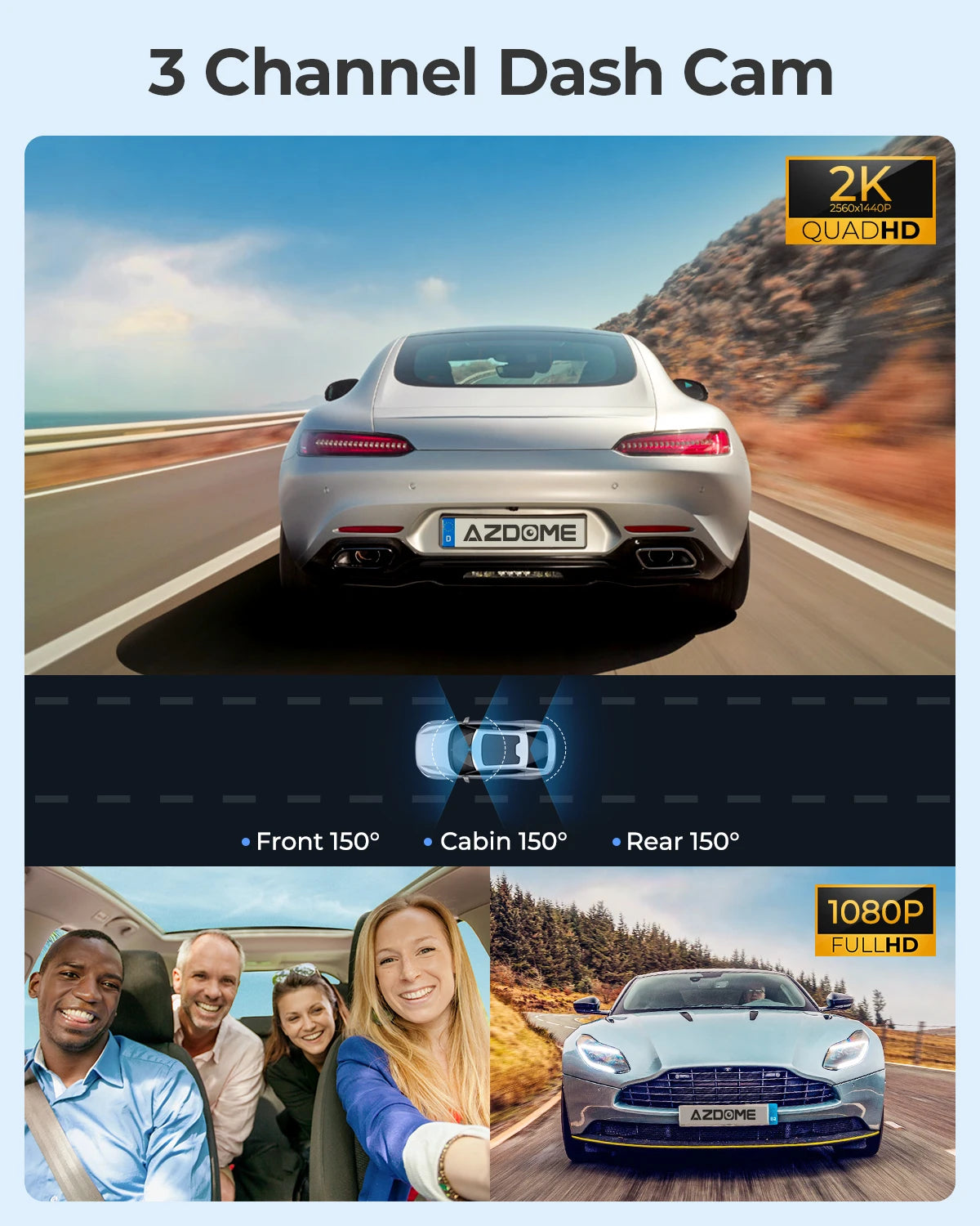 M550 Pro 5.8Ghz Wifi 2/3 Channel Dash Cam 4K+1080P Built-In GPS 3.19" IPS Screen Car DVR IR Night Vision 24H Parking Mode