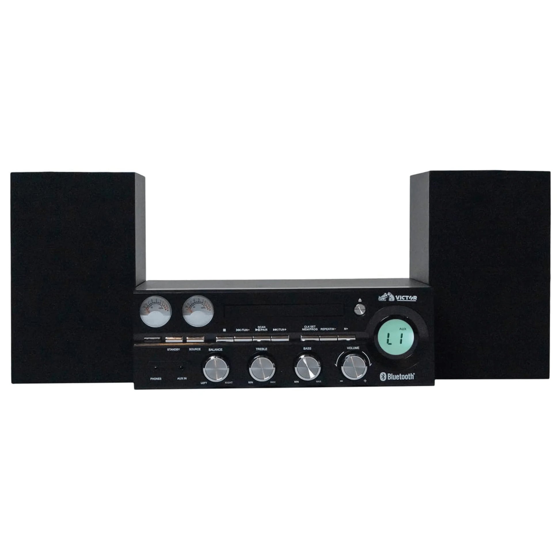 Victor Milwaukee 50W Desktop CD Stereo System W Bluetooth, CD Player & FM Radio
