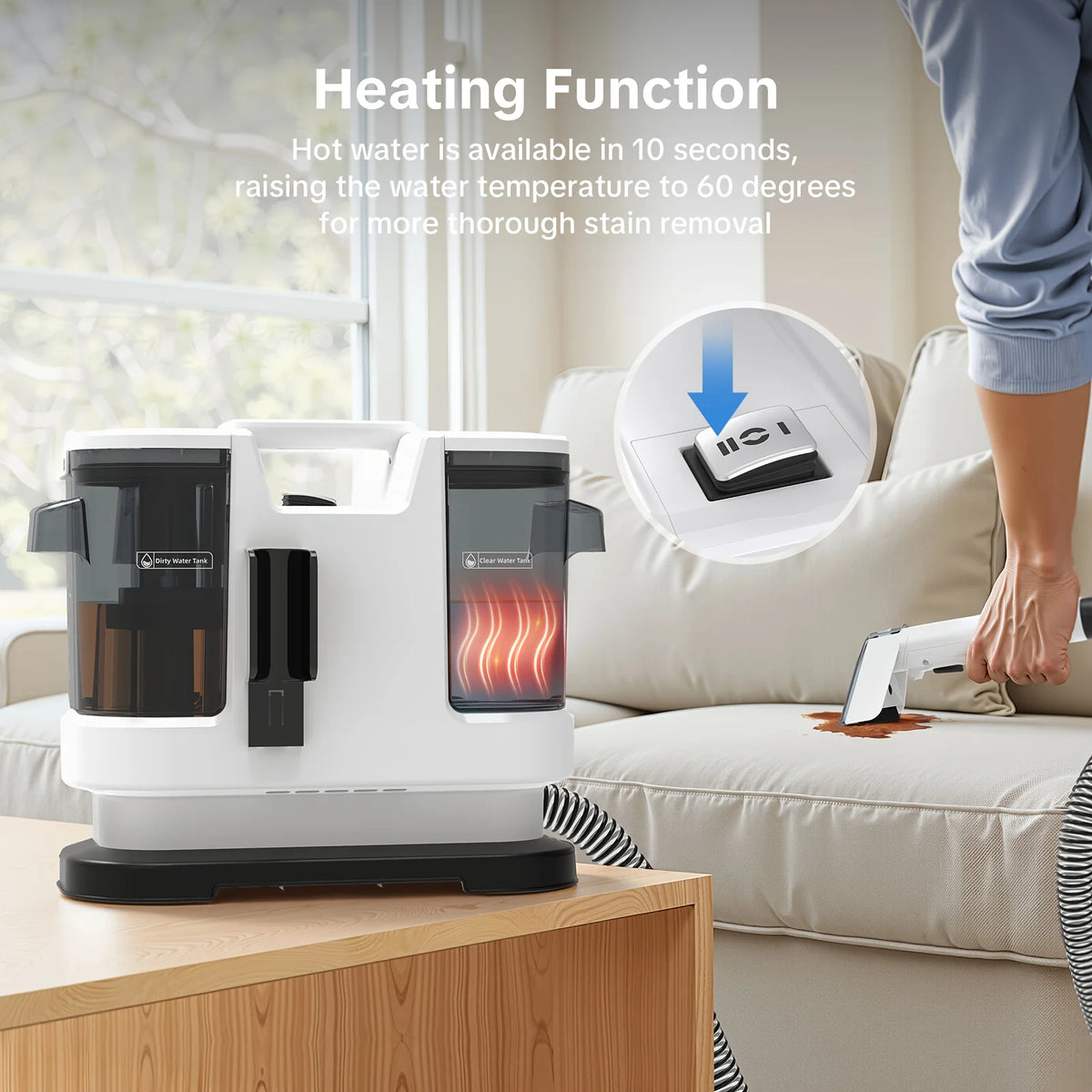 Lubluelu V8 Instant Heated Carpet Cleaner with 15Kpa Suction Power and Self-Cleaning Function for Effective Pet Stain Removal on Car, Couch, Rug, and Spot Cleaning