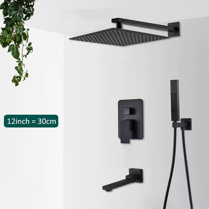 Black Concealed Shower System Rain Waterfall Bathroom Embedded Shower Faucet Set with Tub Spout