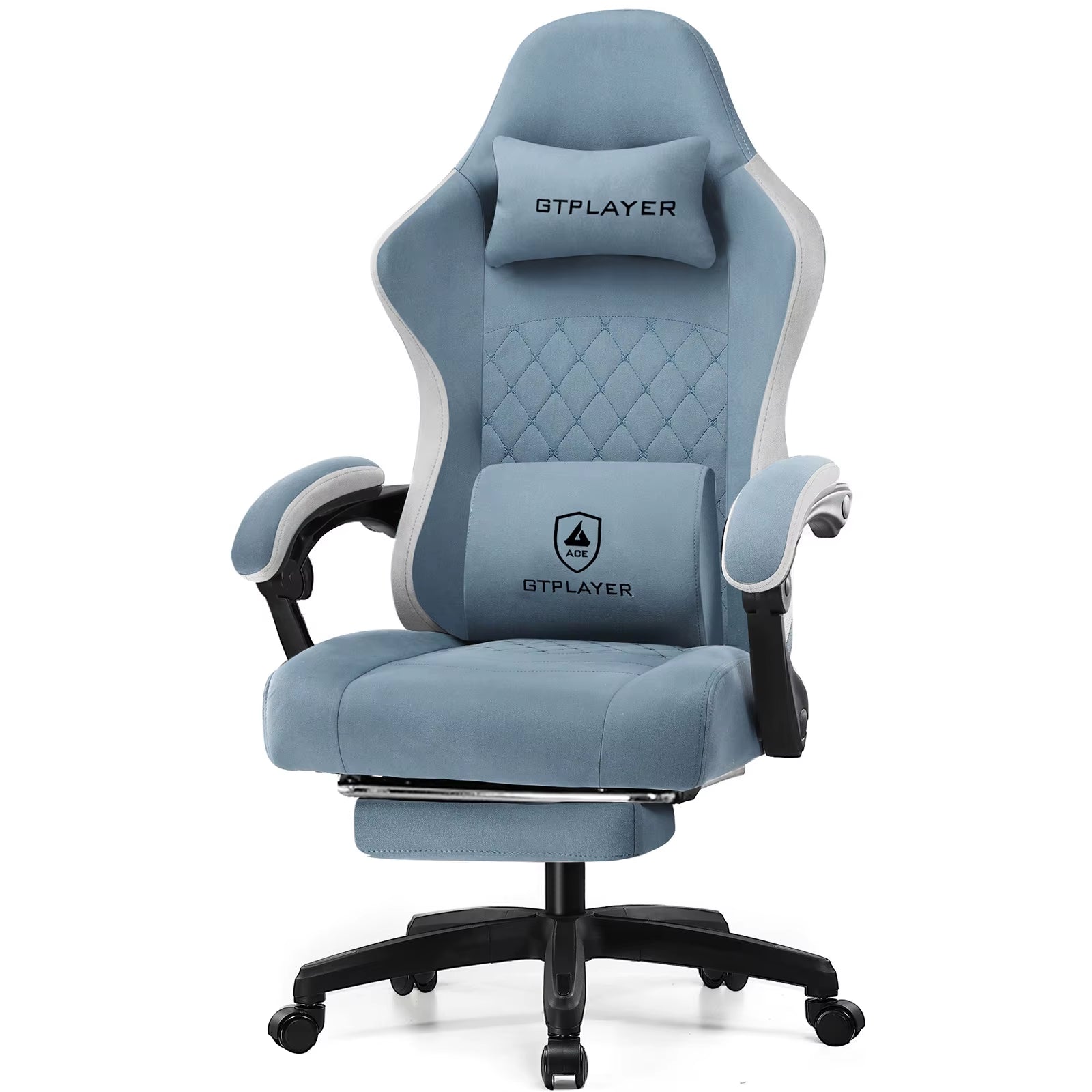 Gaming Chair with Pocket Spring Cushion, Linkage Armrests & Footrest, Ergonomic Office Chair with Lumbar Support