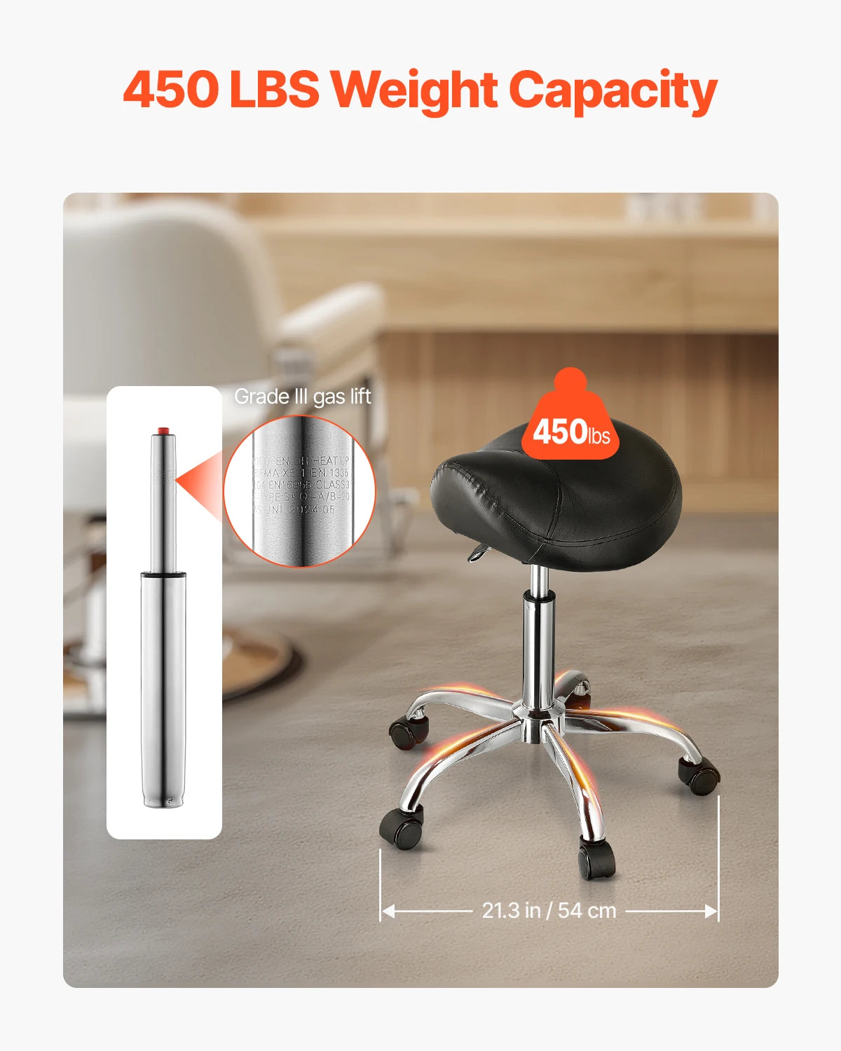 Succebuy Ergonomic Saddle Stool with Wheels, 450 lbs Weight Capacity, Height Adjustable Swivel Chair for Clinics, Salons, and Tattoo Studios