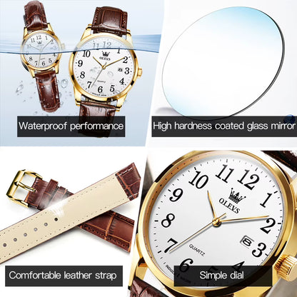 Brand Fashion Quartz Watch for Men and Women Leather Strap Waterproof Original Watch Arabic Numeral Scale Giving to Elders