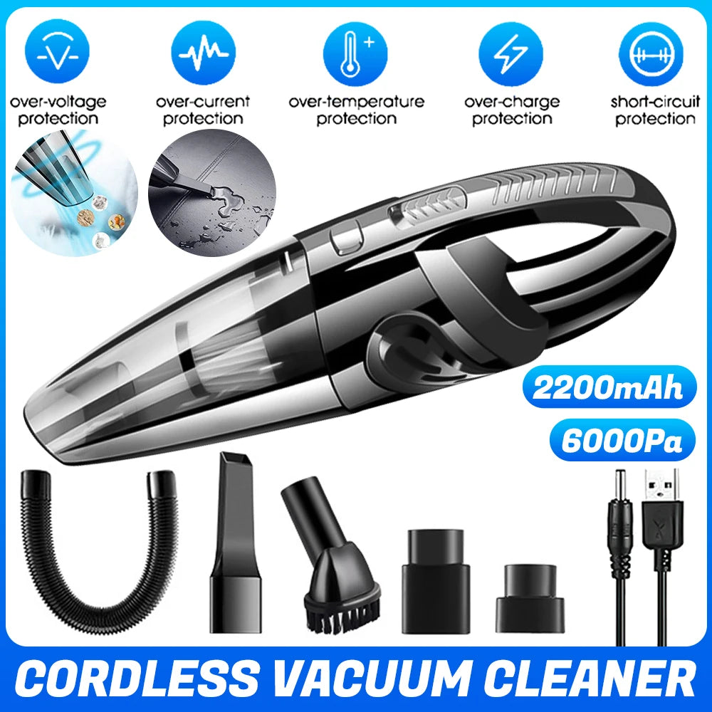 Cordless Portable Handheld Vacuum Cleaner with USB Charging - Strong Suction 12000Pa for Wet and Dry Cleaning
