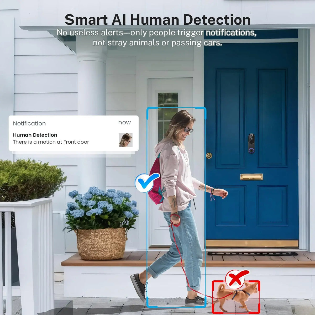 Wireless Wi-Fi Video Doorbell Camera with Two-Way Audio, AI Motion Detection, Night Vision, Cloud Storage, and 2.4G Wi-Fi Connectivity (Black)