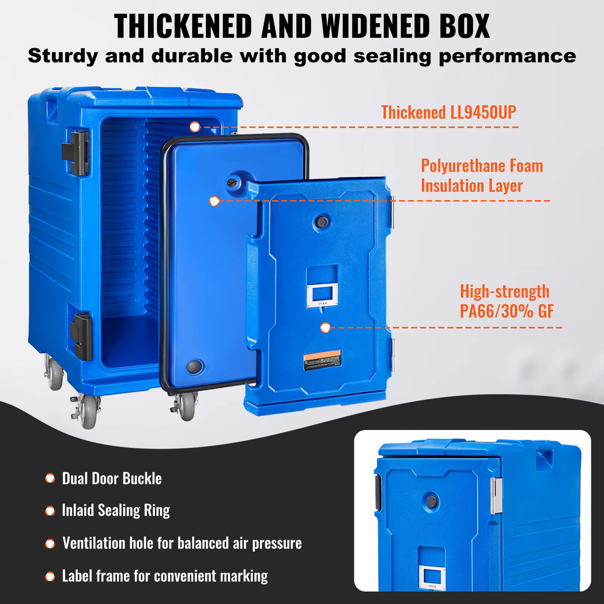Succebuy 75-120L Insulated Food Pan Carrier with Front Loading Design, Handle, and Double Buckles for Restaurants and Canteens