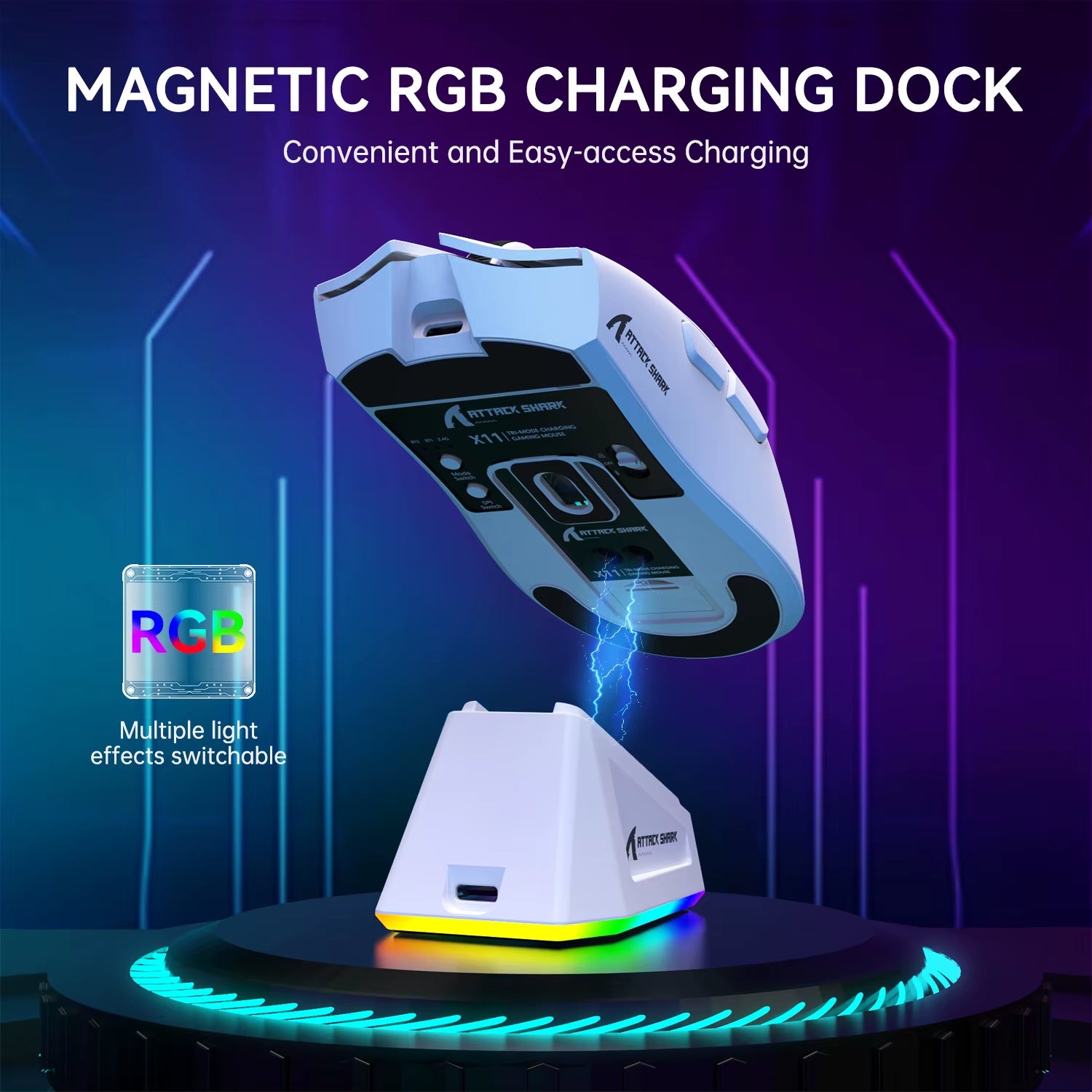 ATTACK SHARK X11 Lightweight Wireless Gaming Mouse with RGB Backlight Charging, up to 22K DPI, PAW3311 Optical Sensor, HUYU Swit