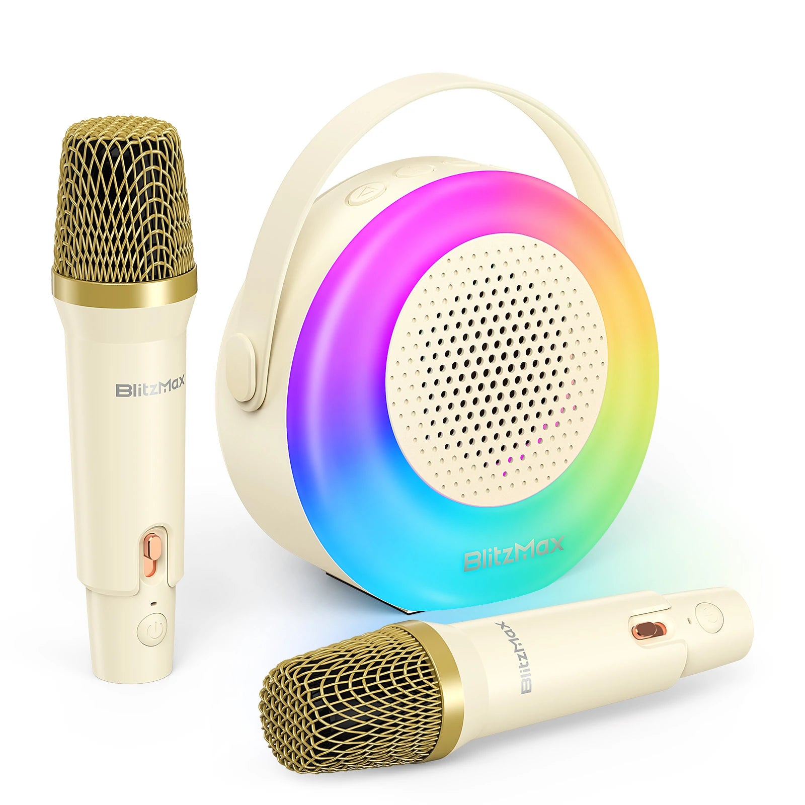 Blitzmax BM-K10 Kids Karaoke Machine Mini Portable Bluetooth Speaker with 2 Wireless Microphones RGB Colorful Light Karaoke Toys Gifts Speaker for Home Party Birthday