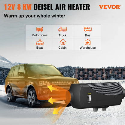 Succebuy 8KW Diesel Air Heater with Muffler, 12V Remote Control Parking Heater for Cars, Trucks, and Boats with LCD Switch