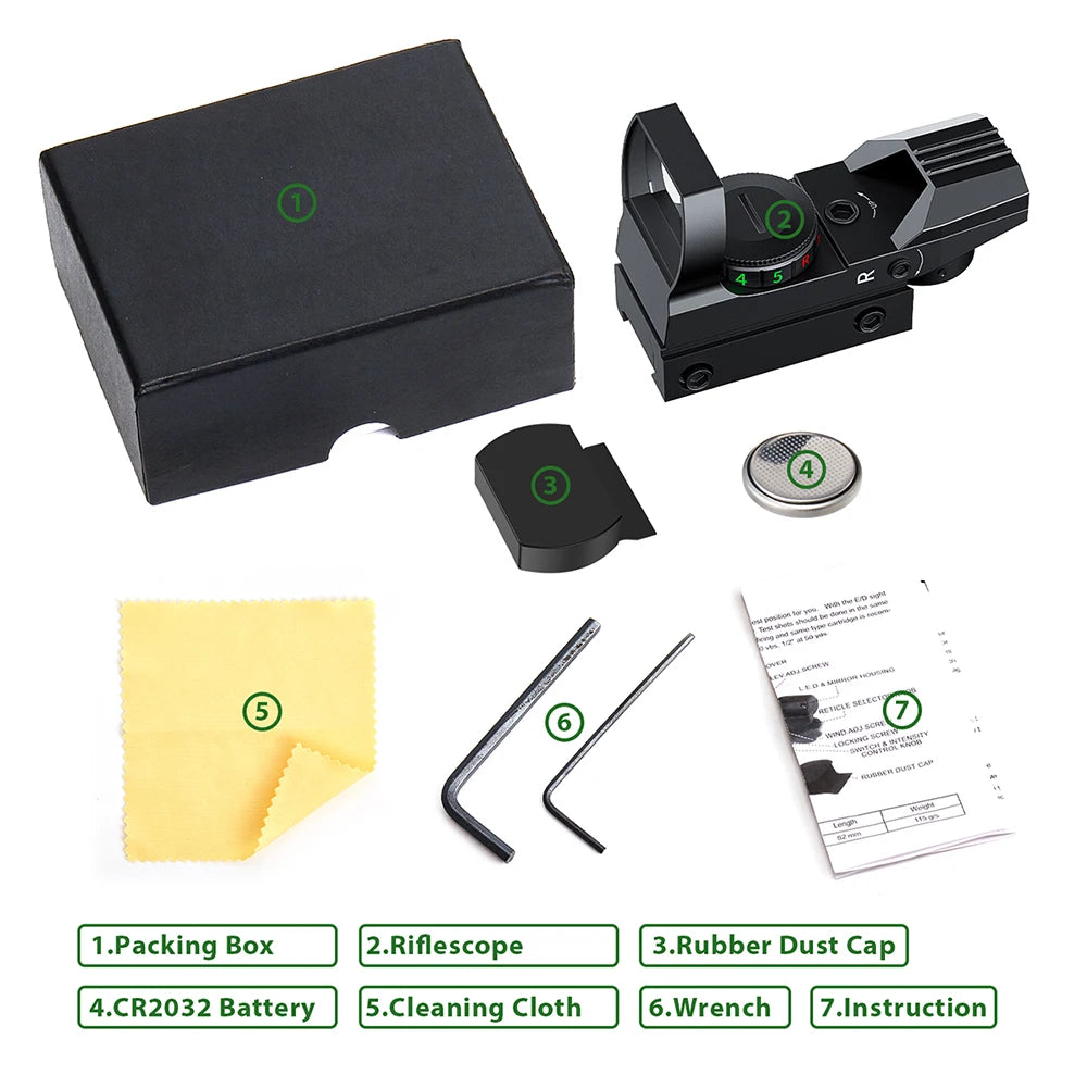 Professional Tactical Red and Green Dot Sight with 20mm Rail for Hunting and Reflex Optics