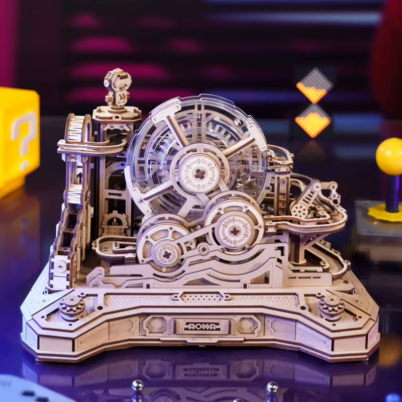 Robotime Rokr 3D Wooden Pinball Model Kit - Gear Ball Challenge DIY Table Game for Men and Women