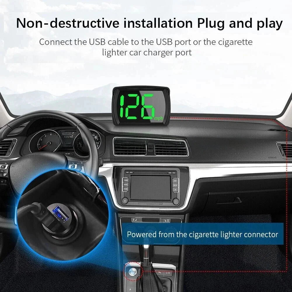Universal Car GPS Digital HUD Speedometer with Dual Chips - KMH/MPH Reminder Meter, HD LCD Display, Plug and Play for All Vehicles - Model PH043