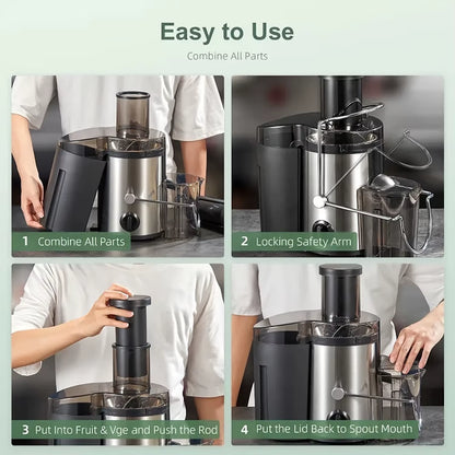 Dual-Purpose Juicer for Household and Commercial Use with High-Power Motor, High-Speed Output for Fine, Residue-Free Juice, Large Capacity, High-Temperature Resistant, and Odorless Fresh Pressing of Fruits and Vegetables