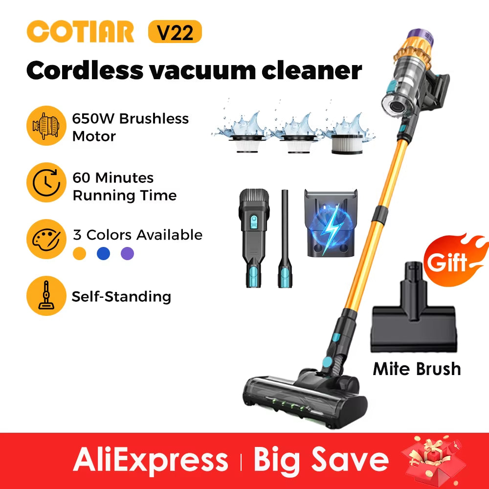 V22 Cordless Vacuum Cleaner 650W 55000PA Home Appliance Handheld Vacuum Cleaner Cleaning Supplies Removable Battery