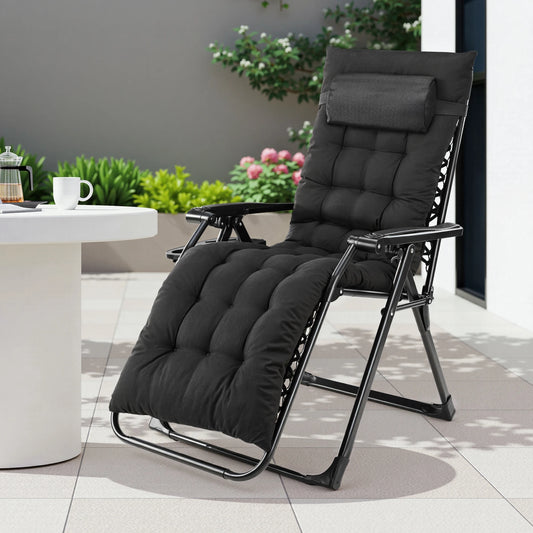 JHK Portable Zero Gravity Recliner Lounge Chair with Cup Holder Trays and Removable Cushion for Outdoor Use