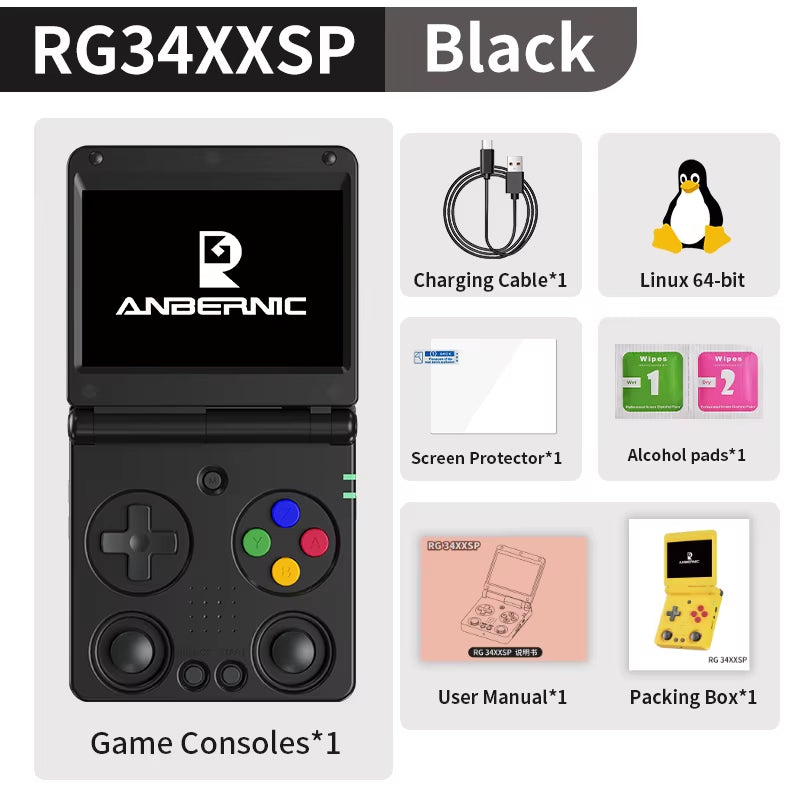 RG34XXSP Flip Handheld Game Console 3.4'' IPS Screen Linux 64-Bit 64G 5000+ Games Support WIFI HDMI TV Output Streaming