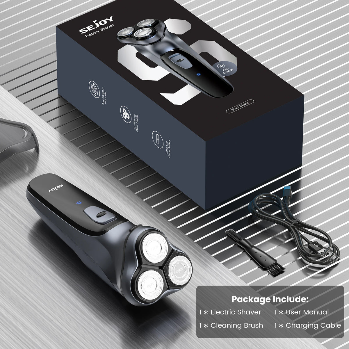 Sejoy 3D Floating Rechargeable Electric Shaver for Men with Integrated Hair Trimmers
