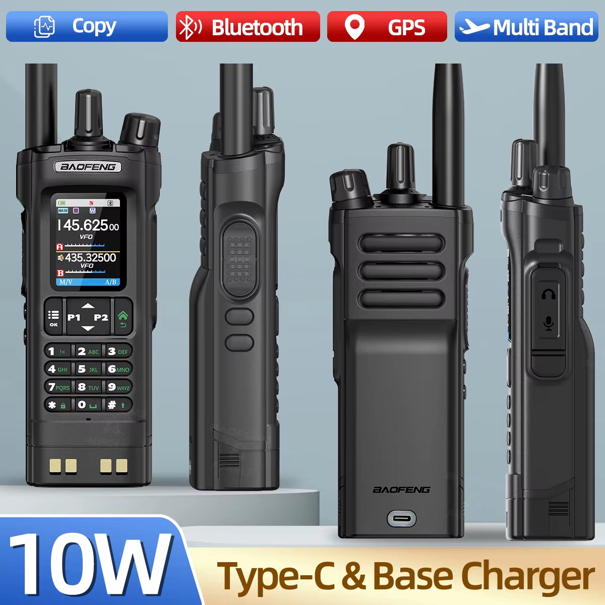 Baofeng UV-32 GPS Walkie Talkie 10W Long Range Multi Band Bluetooth APP Programming Wireless Copy Frequency Type-C Two Way Radio
