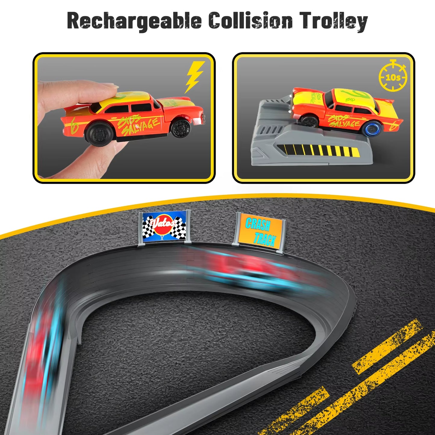 VATOS CRASH RACERS Track Speed Collision Racing Car Set Rechargeable Cars the Fast and the Furious Racing Toys Gifts Kids Game